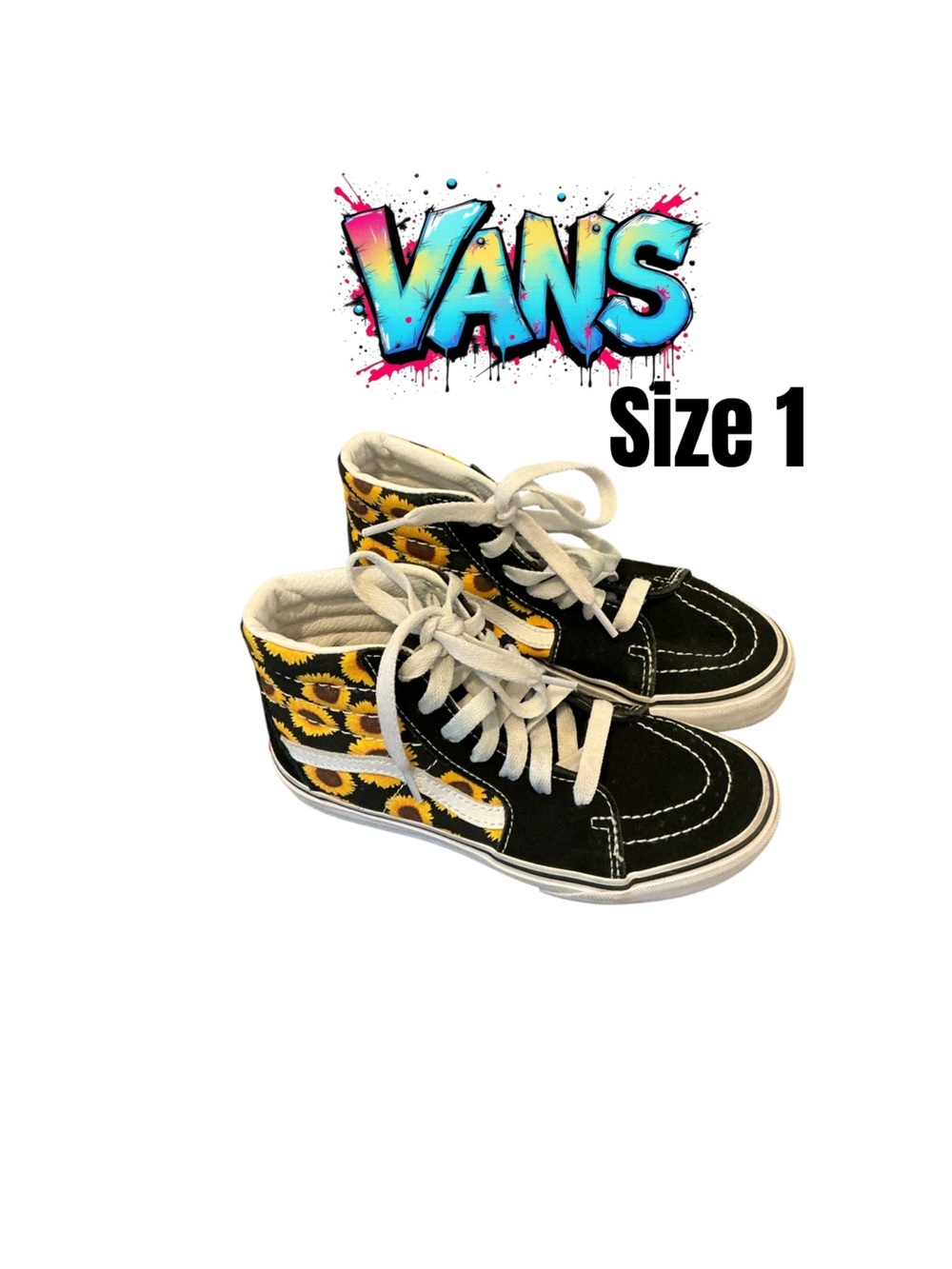 Vans Kids Black Sunflower High-Top Sneakers size 1